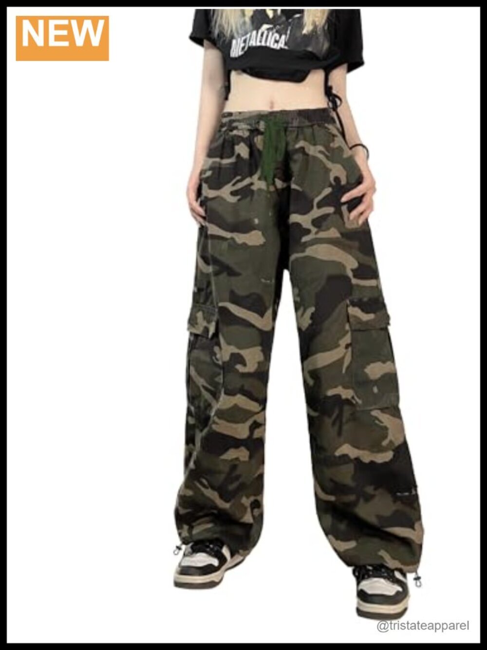 Wide Leg Y2K Cargo Pants Cotton Drawstring Trousers